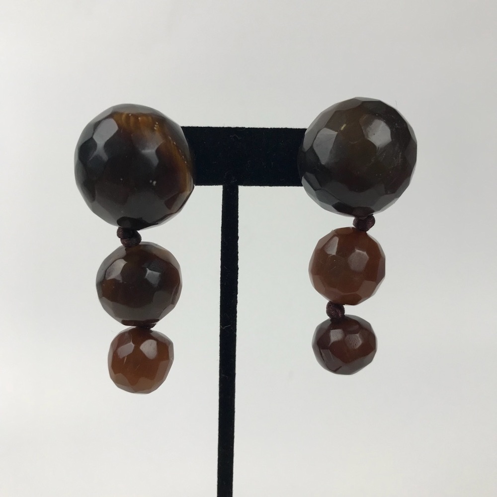Vtg Gerda Lynggaard Monies Danish Horn Bone Runway Dangle Drop Facet Earrings